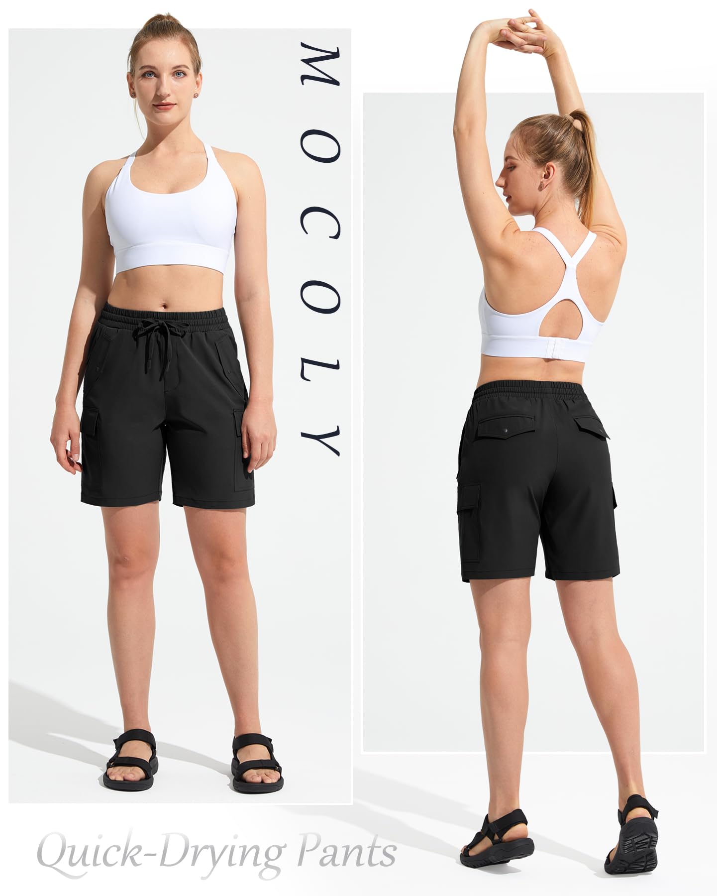 MOCOLY Damen Cargo Wander Shorts Sommer Leicht Wandershorts Schnell Trocknend Kurz Wanderhose Outdoorhose Atmungsaktiv Outdoor Shorts für Trekking Reisen Golf Camping Sport