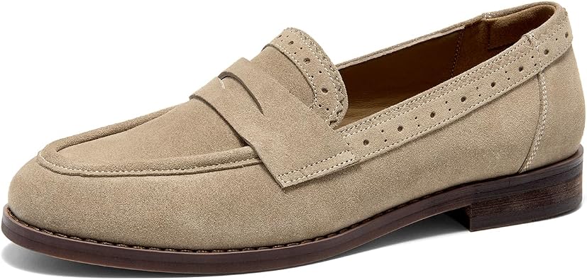 BEAU TODAY Womens Leather Penny Loafers, Slip On Loafer Flats