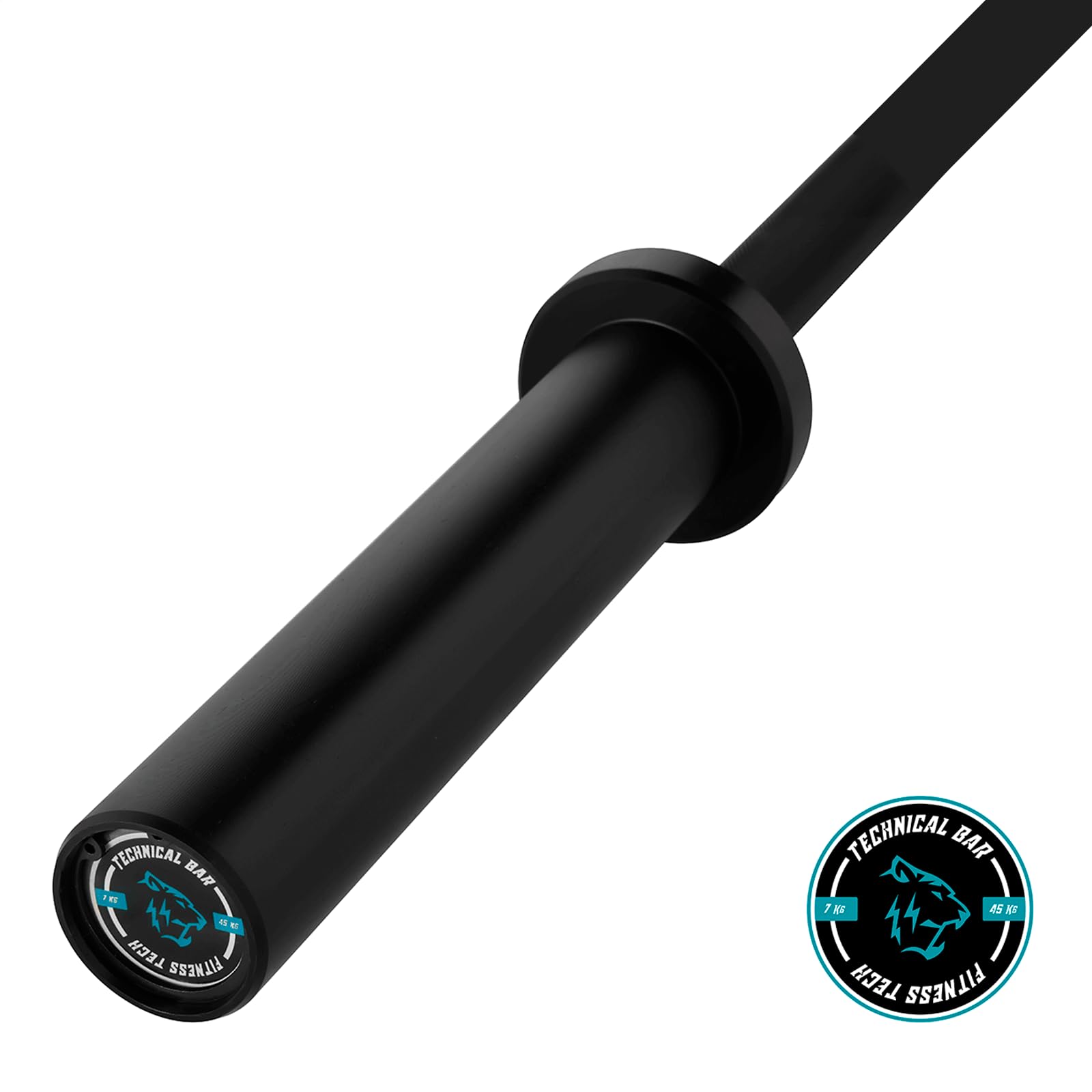 Barra Técnica Olímpica Negra 1.8m · 50mm · 2 Rodamientos · Aluminio Ligero 45kg | Fitness Tech