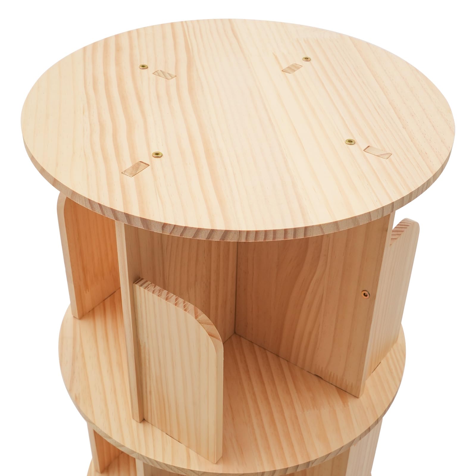 Libreria girevole in legno massello con display a 360 gradi, scaffale multifunzione con base e 4 scomparti, scaffale girevole in legno per libri