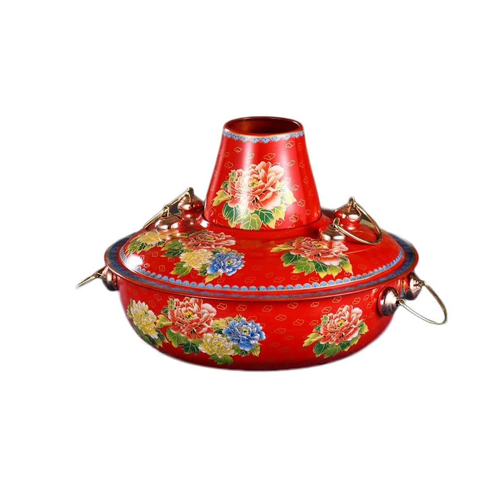HTTGDGDH Induction Cooker Copper Hot Pot, Old Beijing Shabu- Shabu Thickening Copper Home Use Buffet Fondue Pots, Suitable For Family Outdoor Picnic,