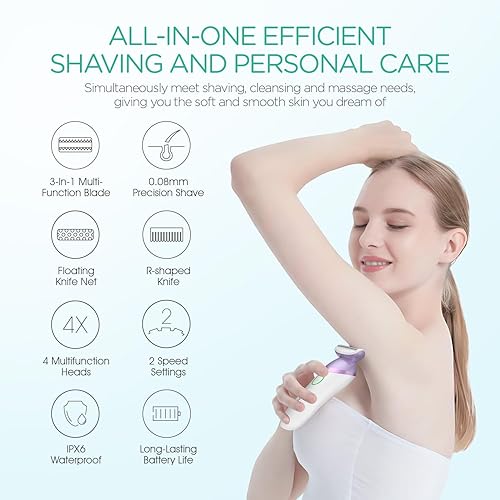 Miniatura 2 de VOYOR Maquinillas de afeitar eléctricas para mujer, recortadora de bikini 4 en 1, afeitadora de aluminio para mujeres, 4 cabezales de repuesto para