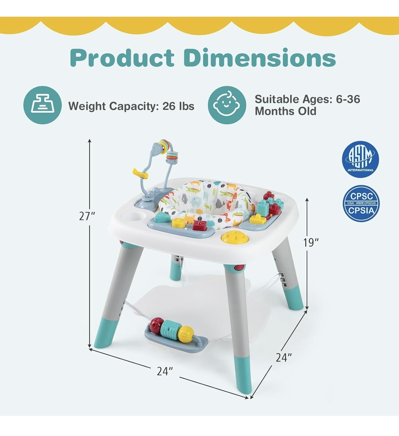 Richtots Premium 6-in-1 Baby Activity Center, Baby Jumper & Interactive Play Table with 360° Rotating Seat, Detachable Toys & Music, Montessori,6-36 Months 1