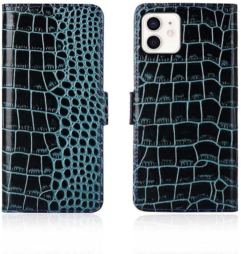 Étui portefeuille à motif crocodile iPhone 12 bleu idéal pour voyager léger en ville