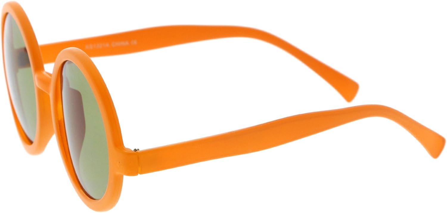 zeroUV Trendy Round Retro Sunglasses for Women, UV400 Vintage Horn Rimmed Neutral-Colored Lens 52mm (MatteOrange/Green) - Image 3