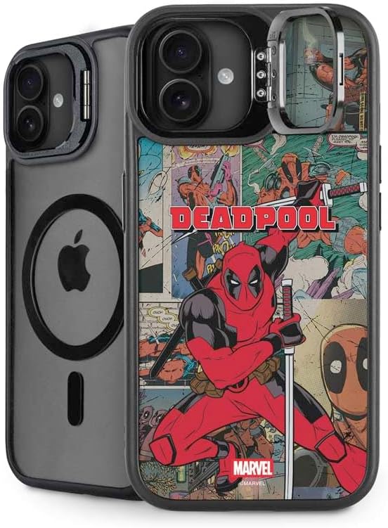 Skinit Kickstand Phone Case Compatible with iPhone 16 - Officially Licensed Marvel Deadpool Deadpool Collage Design