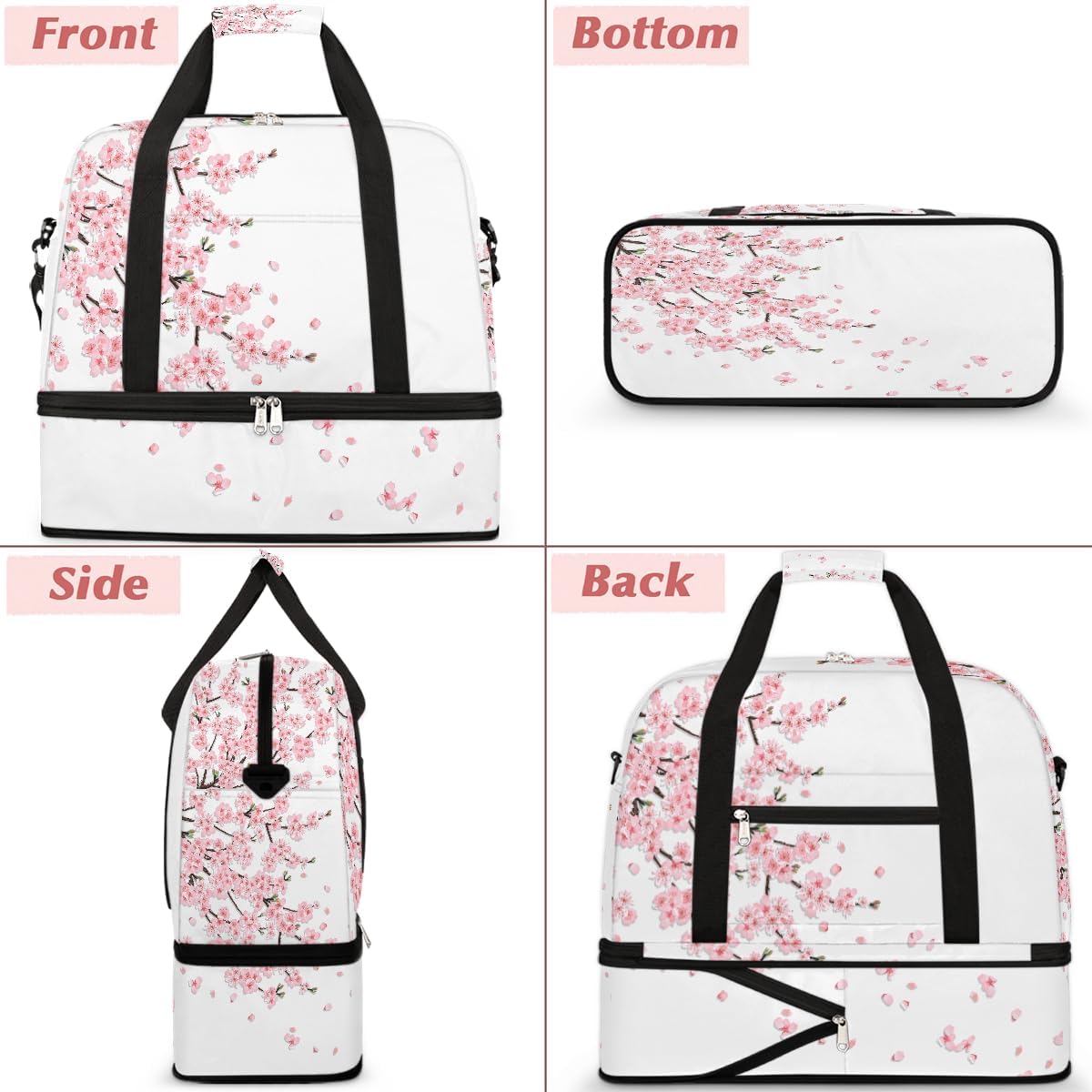 Flower Cherry Blossoms Jananese Large Weekender Overnight Bags Travel Duffel Bag for Women Men Girl Gym Bag With Shoe Compartment Foldie Travel Tote Bag Carry On Personal Item Bag for Travel Gym Sport