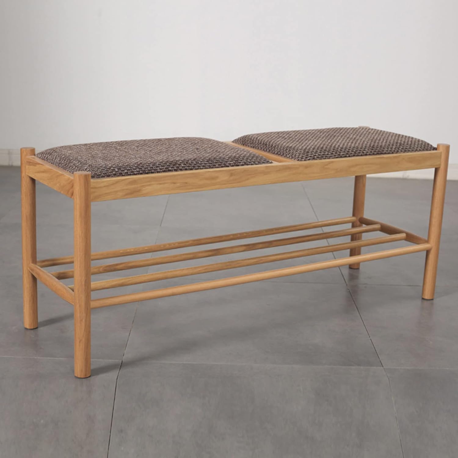 LMMIAOZ Modern Farmhouse Ottoman Stool Handwoven Natural Oak & Cotton Rope Indoor/Outdoor Use Entryway Hallway Bedroom Black 110 x 35 x 45 cm Stylish & Functional