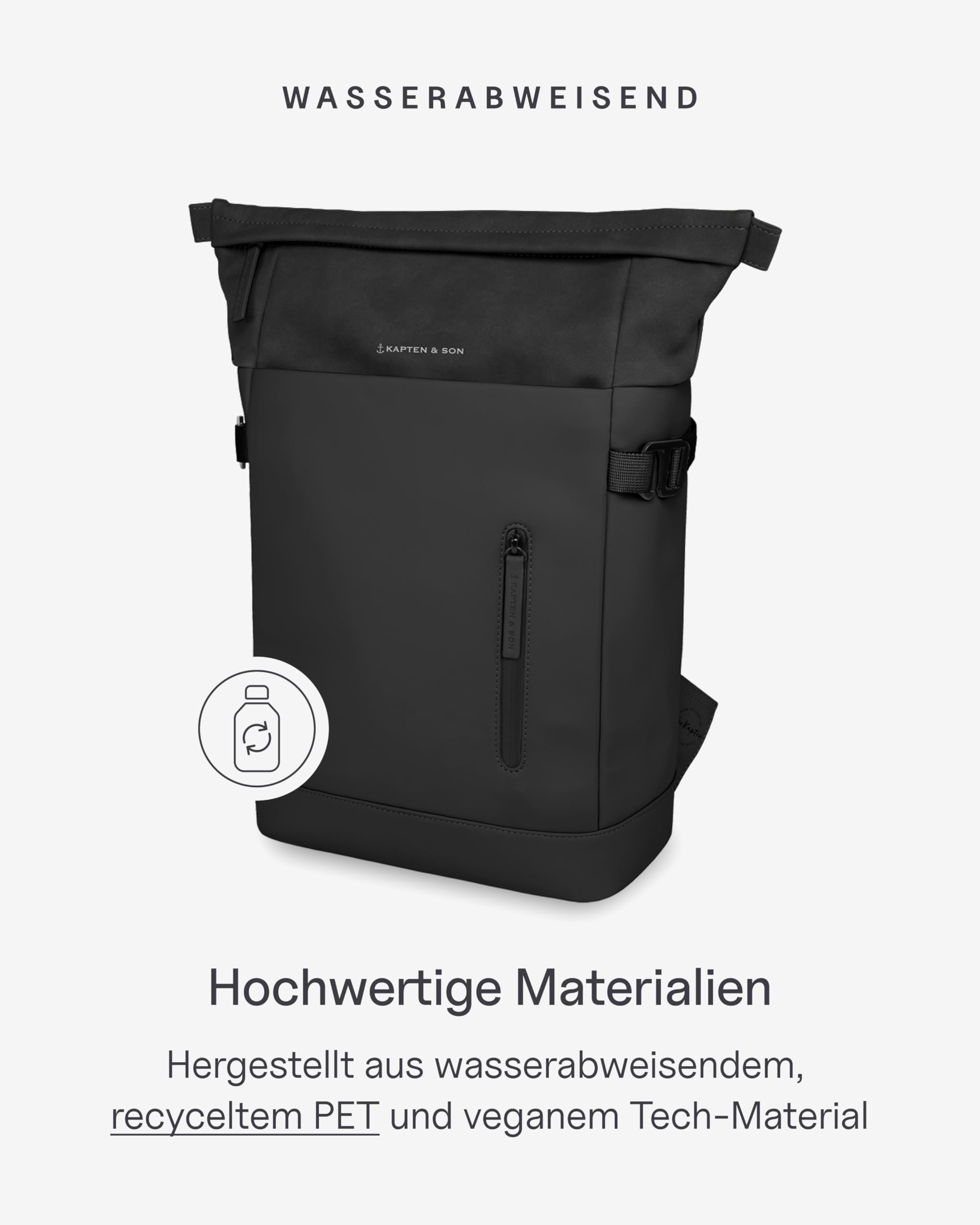 Kapten & Son Rucksack Aarhus 14 L | Rucksack Damen & Herren | Rolltop Rucksack mit 14" Laptopfach | Backpack ideal für Reisen, City, Uni, Arbeit | wasserabweisend