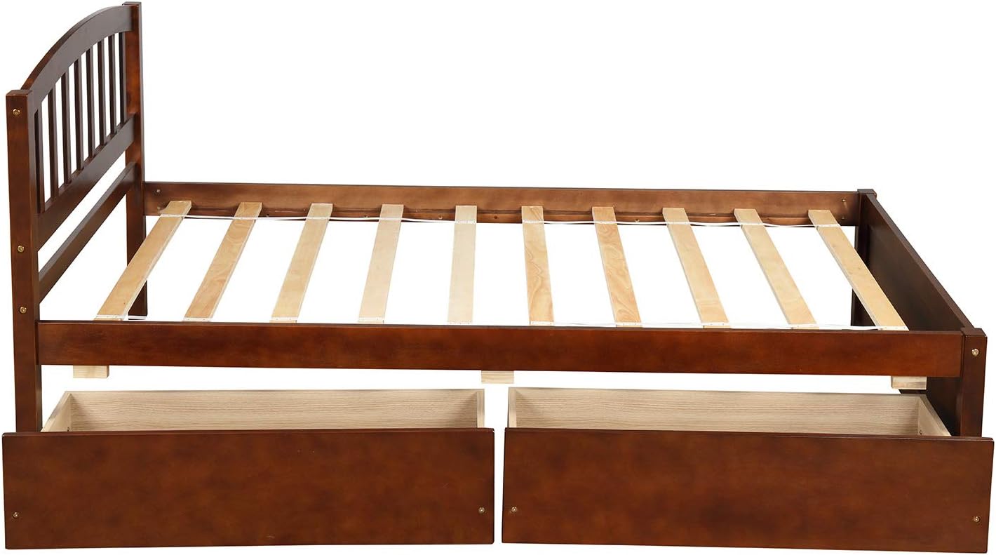 Bellemave Twin Bed Frame, with Drawers, Platform Bed with 2 Storage Drawers, Wood Twin Bed Frame with Headboard for Kids Teens Boys Girls Adults, No Box Spring Needed, Easy Assembly, Walnut