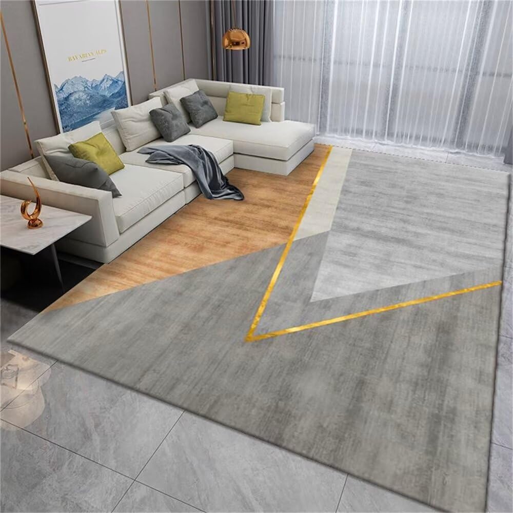 Tapis de salon complet gris 180x280cm rectangulaire au design géométrique pour canapé