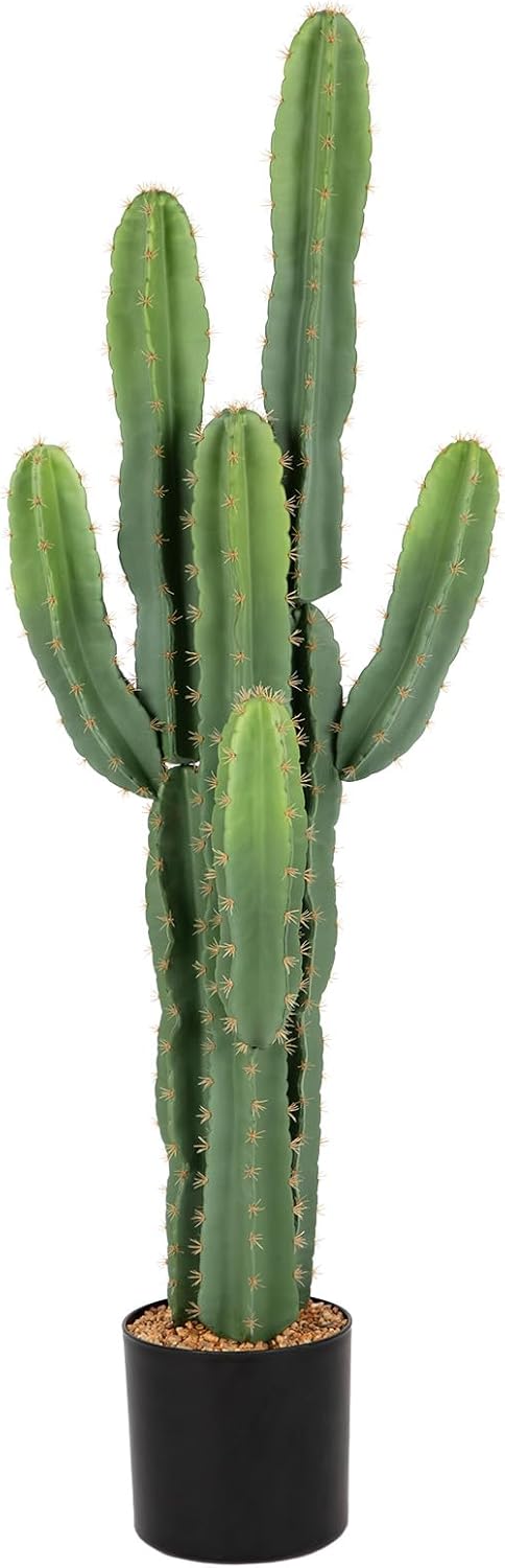 UV-Resistant Artificial Fake Cactus Plants 4ft – Large Faux Cowboy Cactus for Indoor & Outdoor Home, Office, or Garden Decor