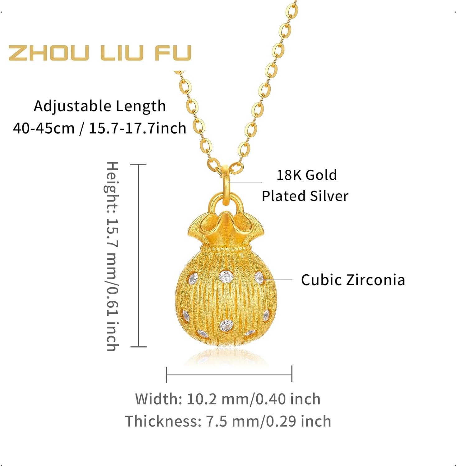 Sterling Silver Necklaces Silver Cubic Zirconia Lucky Bag Pendant Necklace Dainty Jewelry Chain Necklace for Women Her Birthday Anniversary Valentines Gifts 15.7-17.7"/40+5CM J0616080 - Image 2
