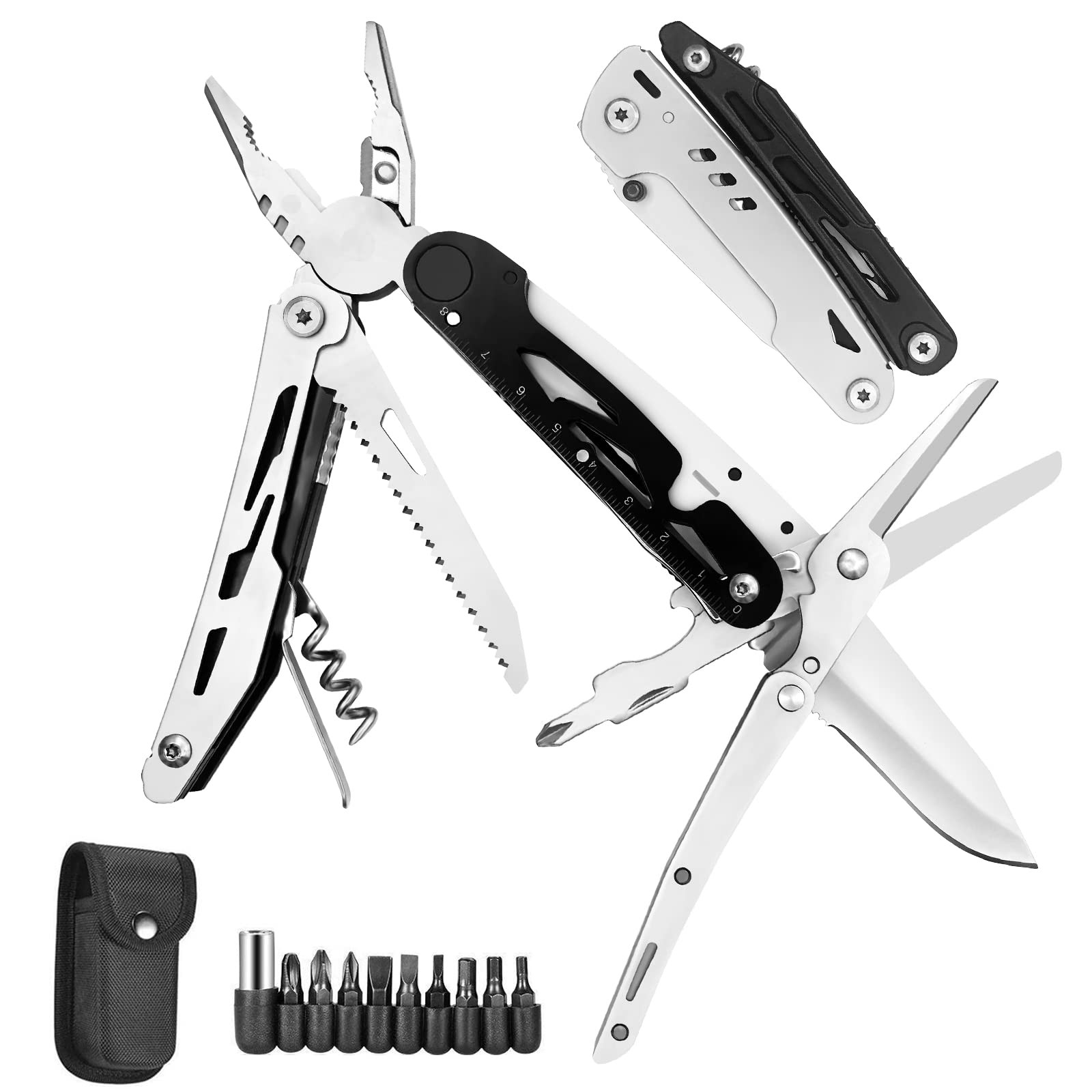 HONZIN Multitool Pliers 12 in 1 Stainless Steel Multi Tool Foldable Pliers with Scissors Screwdriver Kits Bottle Opener
