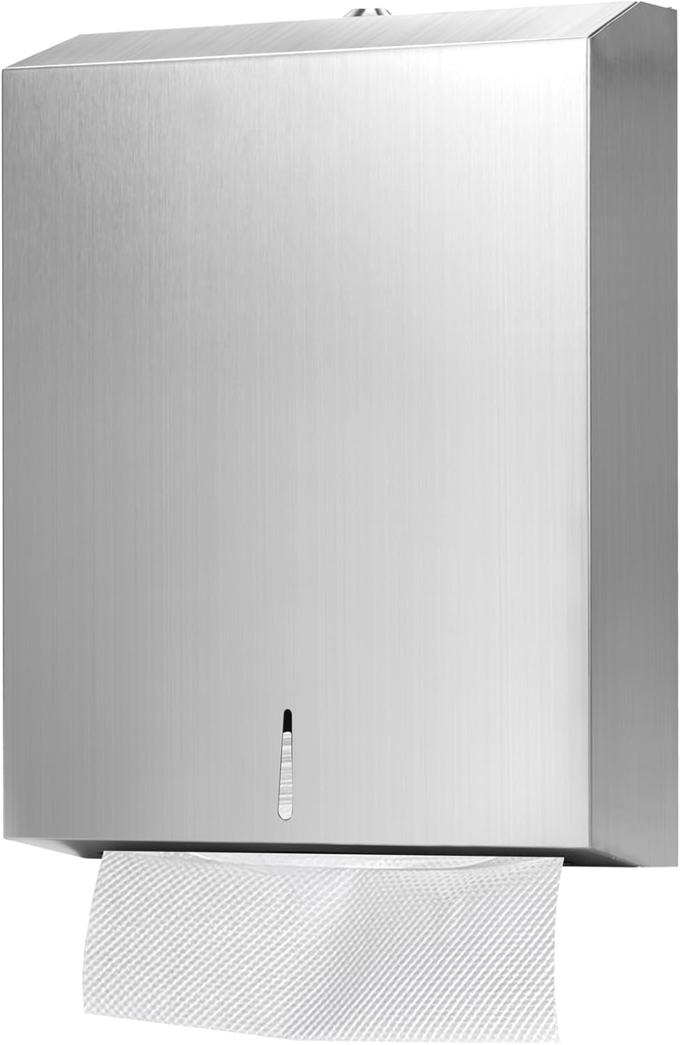 Ziprusburk Silver Paper Towel Dispenser Wall Mount Commercial, Fingerprint -Proof Paper Towel Holder For C-Fold/Multi-Fold/Tri-Fold, Touchless Hand Towel Dispenser With Lock