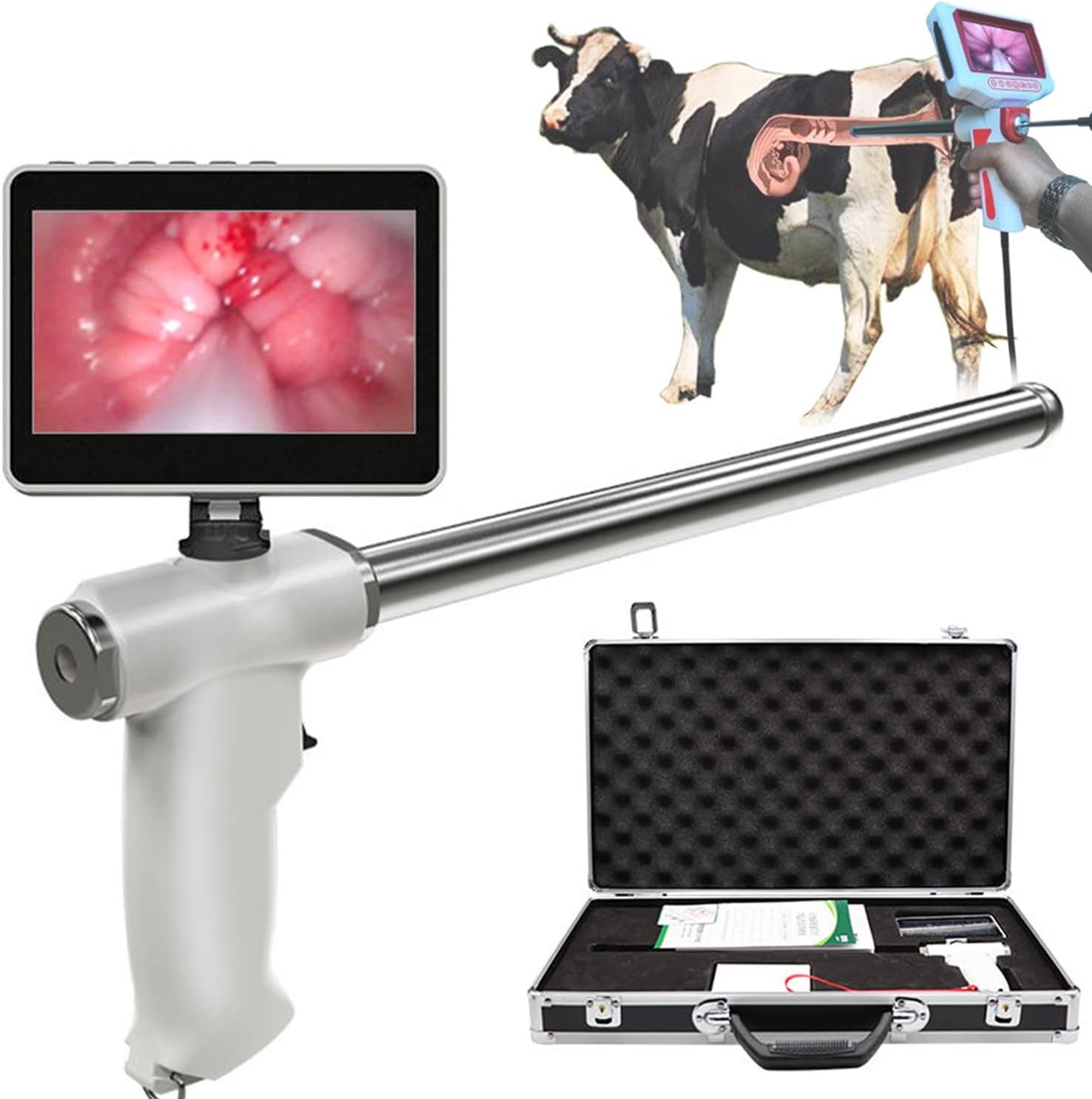 Artificial Insemination Gun with Digital Visual Endoscope for Cattle and Equine AI - Sperm Injection Device for Livestock Insemination