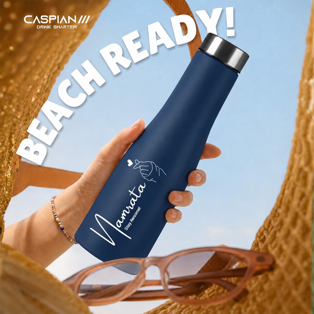 CASPIAN /// Aqua Customised Stainless Steel Water Bottle 1L, Blue with Logo Print - Personalised Water Bottle with Your Name Print for Kids Boys Girls School Office Gym- Perfect for Corporate Gifting 4