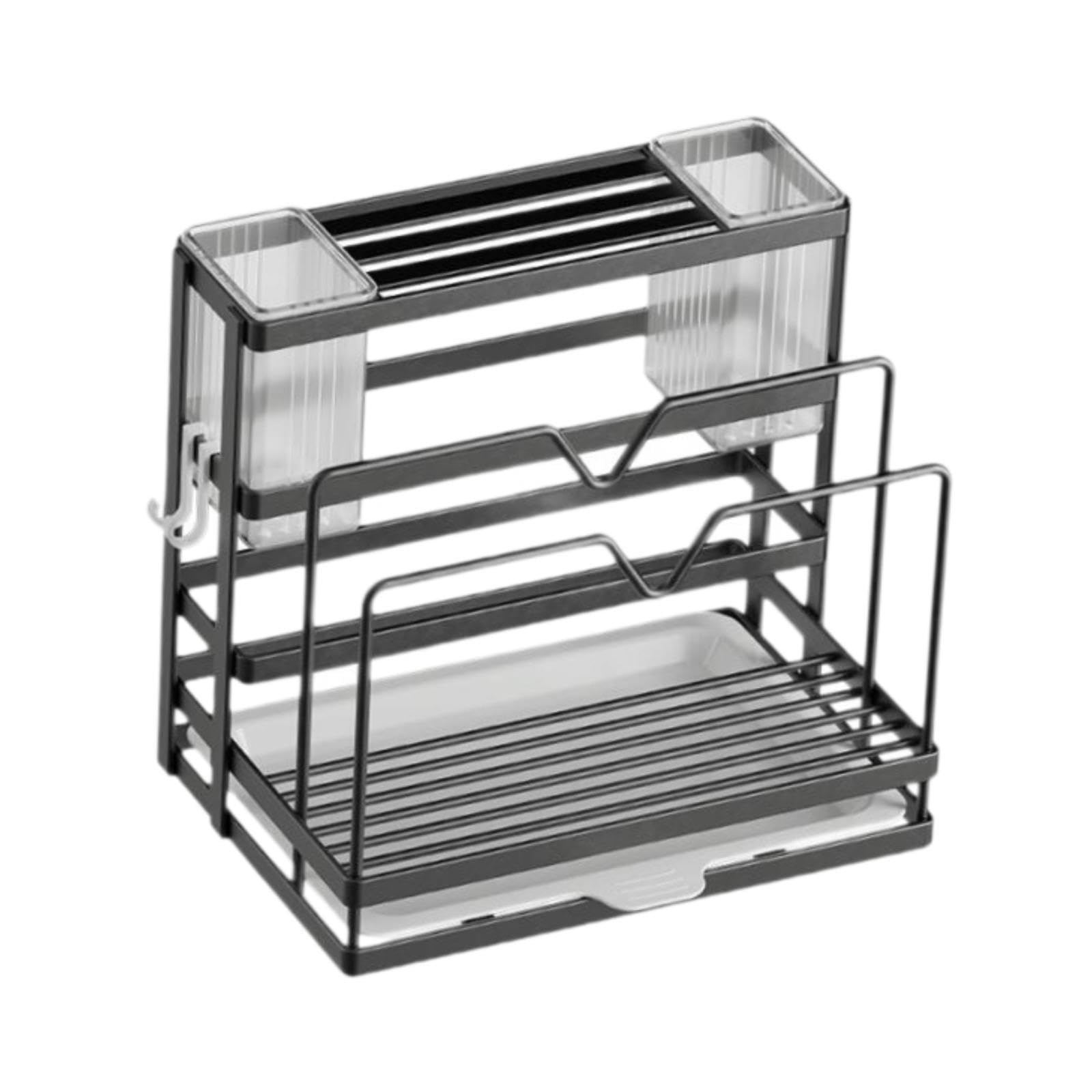 Bothyi Kitchen Cutlery Holder Storage Rack Space Saving Practical Multipurpose Draining Rack with Tray for Pot Pan Lid Cutting Board, Gray