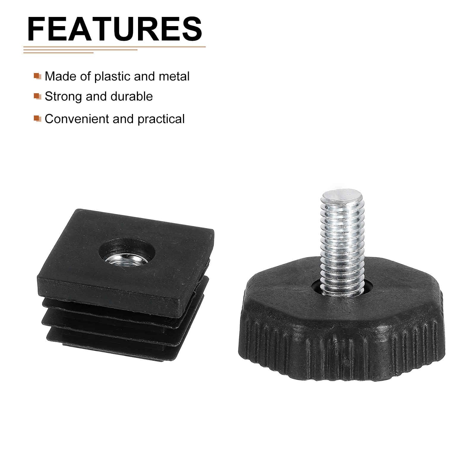 DTGN 30x30mm(LxW) Adjustable Leveling Feet - 8Set - Good for Furniture - Square Insert Kit Furniture Glide - Black - Image 3