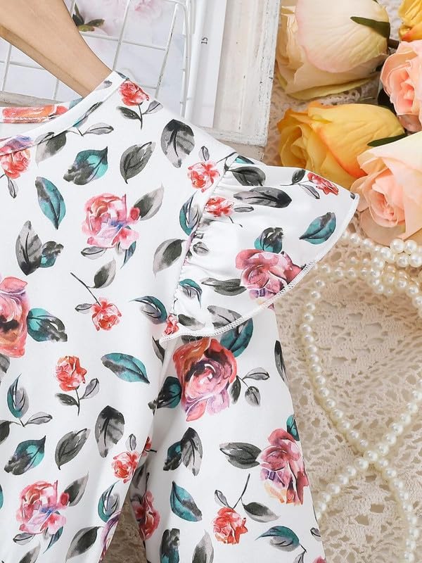 Image of Niren Enterprise 1019 Long Sleeve Printed Flower Belted Square Neck Baby Girl Frock with Knee-Length and A-Line Style