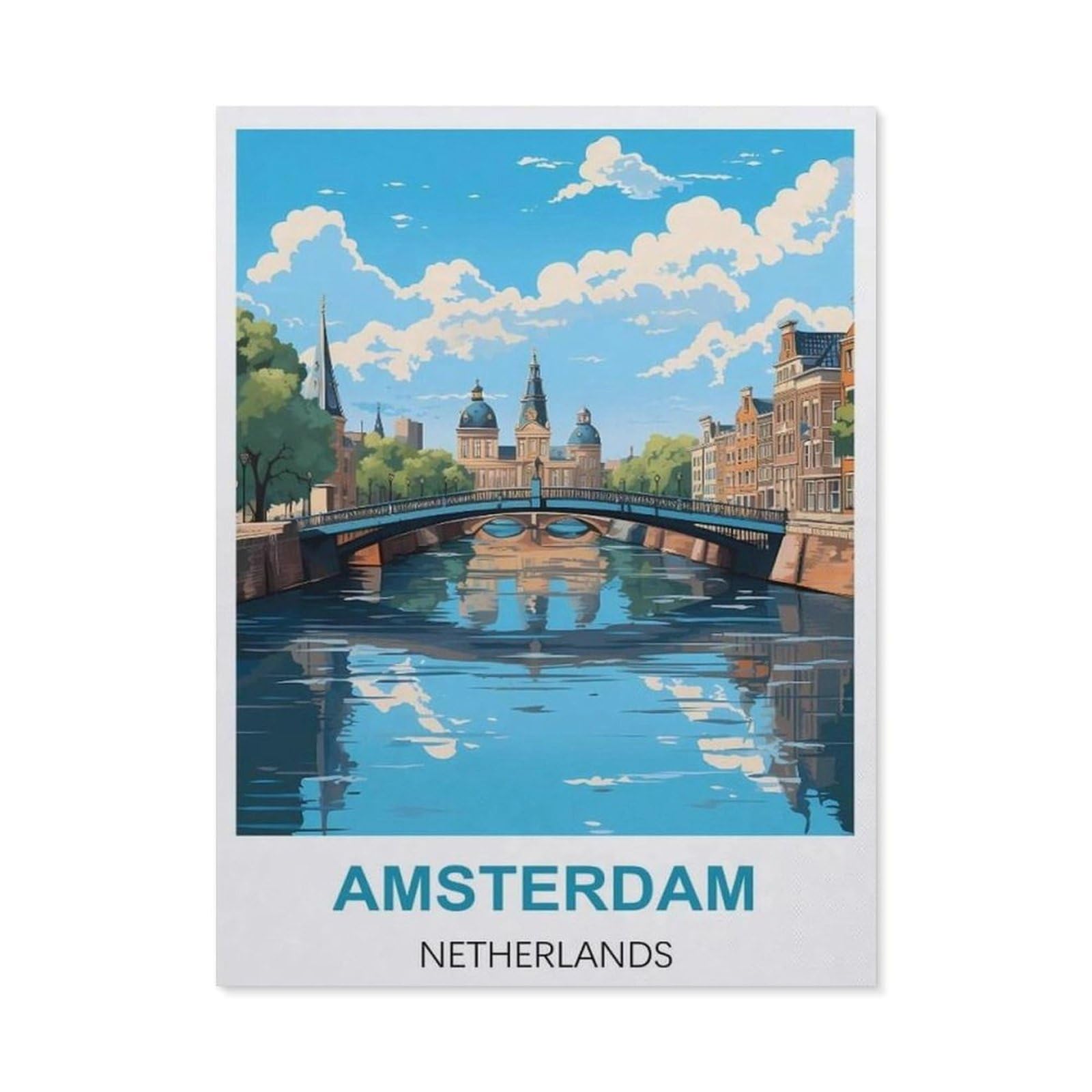 BEAYODKP Amsterdam Netherlands Vintage Travel Poster，5D DIY Diamond Painting Full Round Drill Diamond Embroidery Cross Stitch Rhinestone Mosaic Paintings Art（40 x 50 cm/15.74 x 19.68 inches）-BZ62