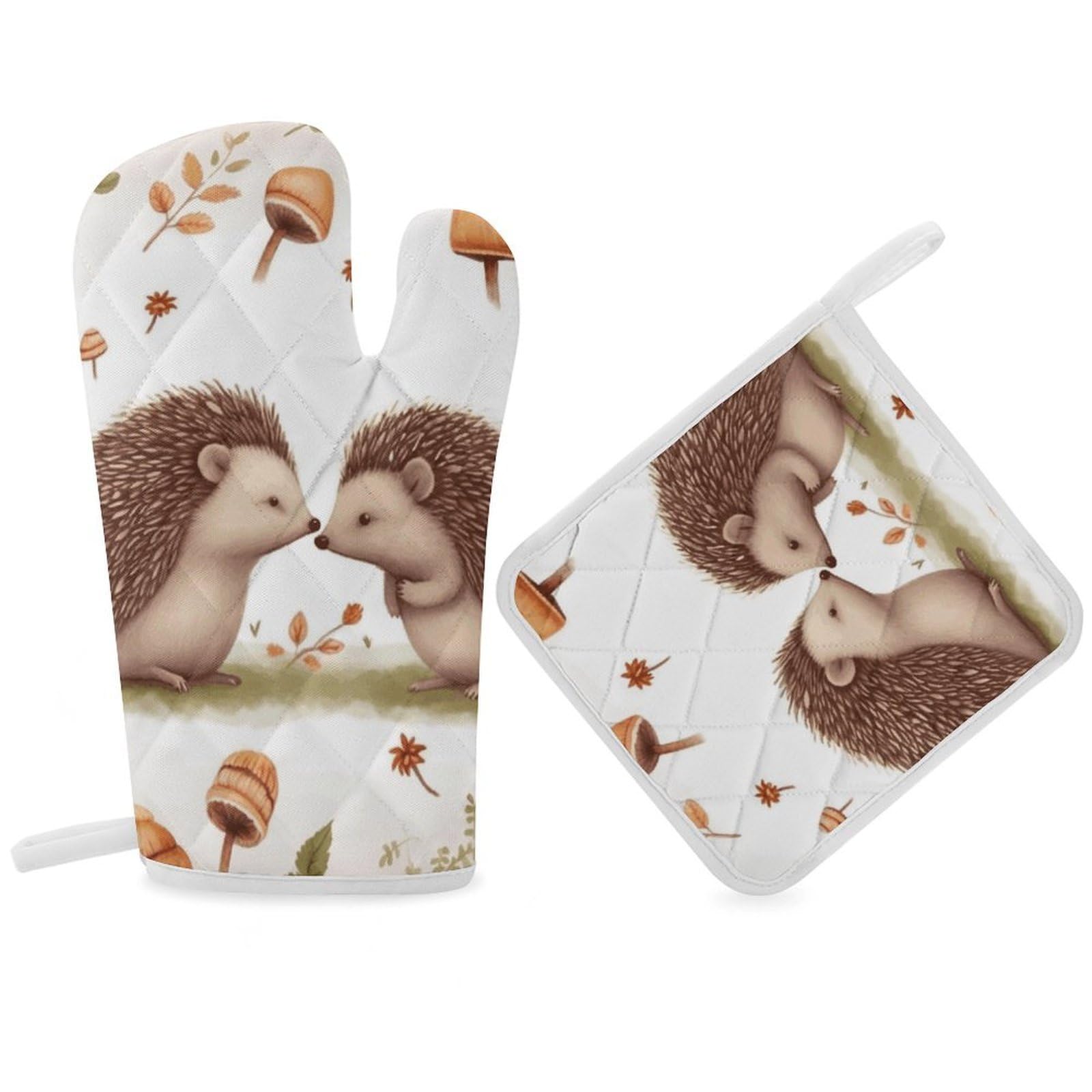 Nature Lovely Hedgehog Lovers Oven Mitt Thick Substantial Heat Insulation Gloves Soft Skin-Friendly Temperature Resistant Oven Mitts for Cooking Lover Cooks