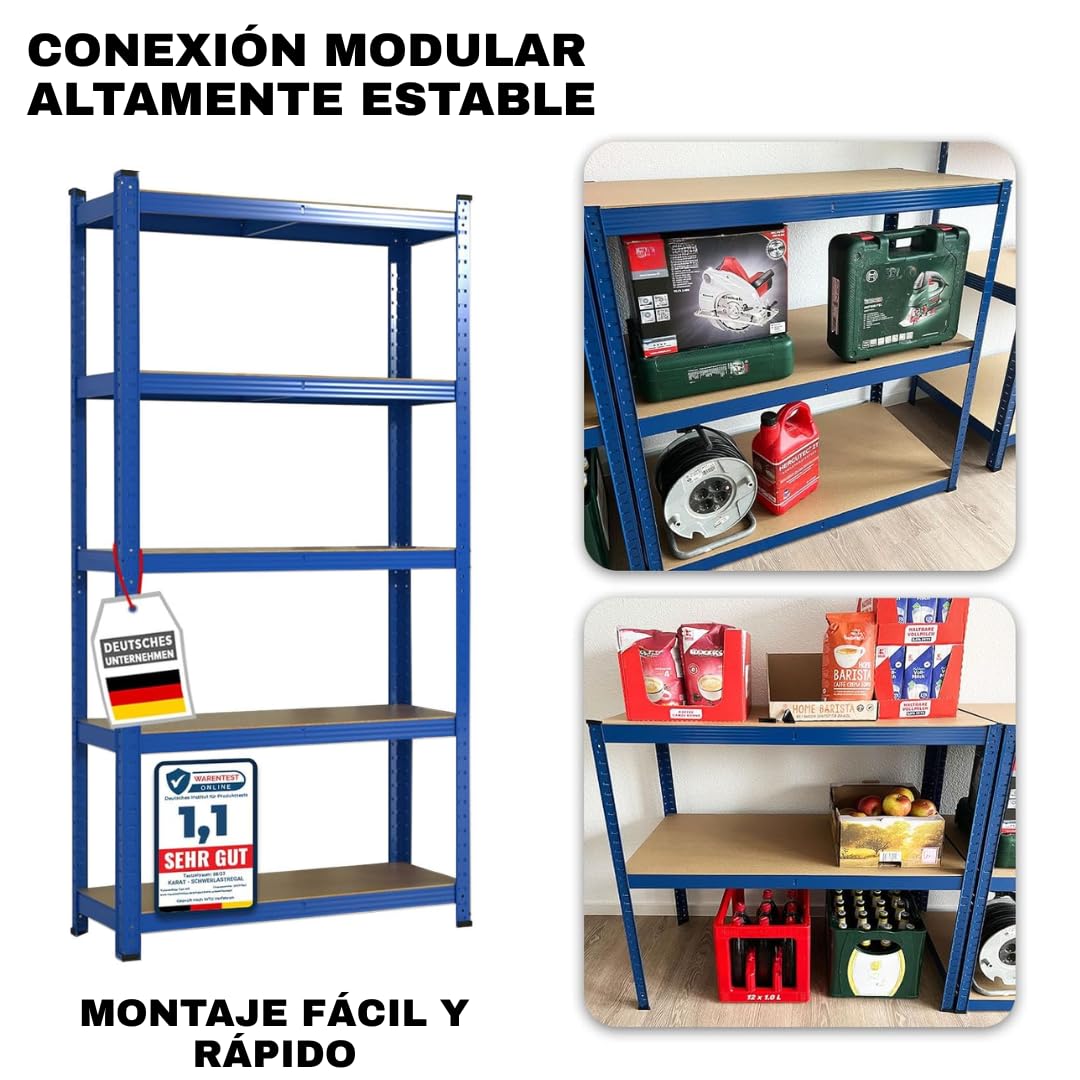 etm Estantería de Carga Pesada, Pack de 2, 200x100x50 cm, Azul | Estantería Modular, almacén o Independiente. Montaje rápido sin Herramientas Gracias al Sistema de Encaje (Lakota, Azul)