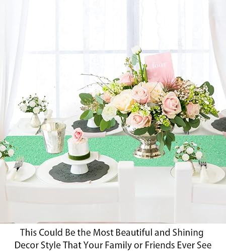 Vista 107 de Camino de mesa de lentejuelas doradas, 12 x 72 pulgadas, paquete de 15 caminos de mesa de boda con purpurina, camino de mesa dorado brillante