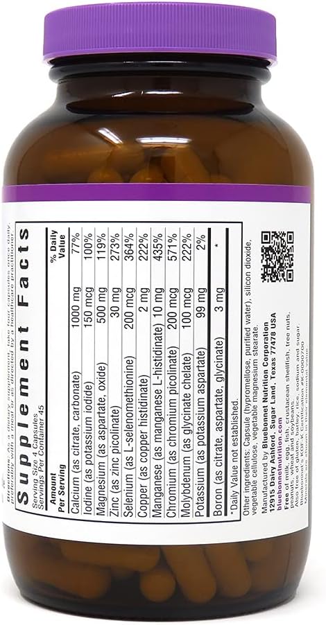BlueBonnet Multi Minerals Plus Boron No Iron Vegetarian Capsules, 180 Count : Health & Household