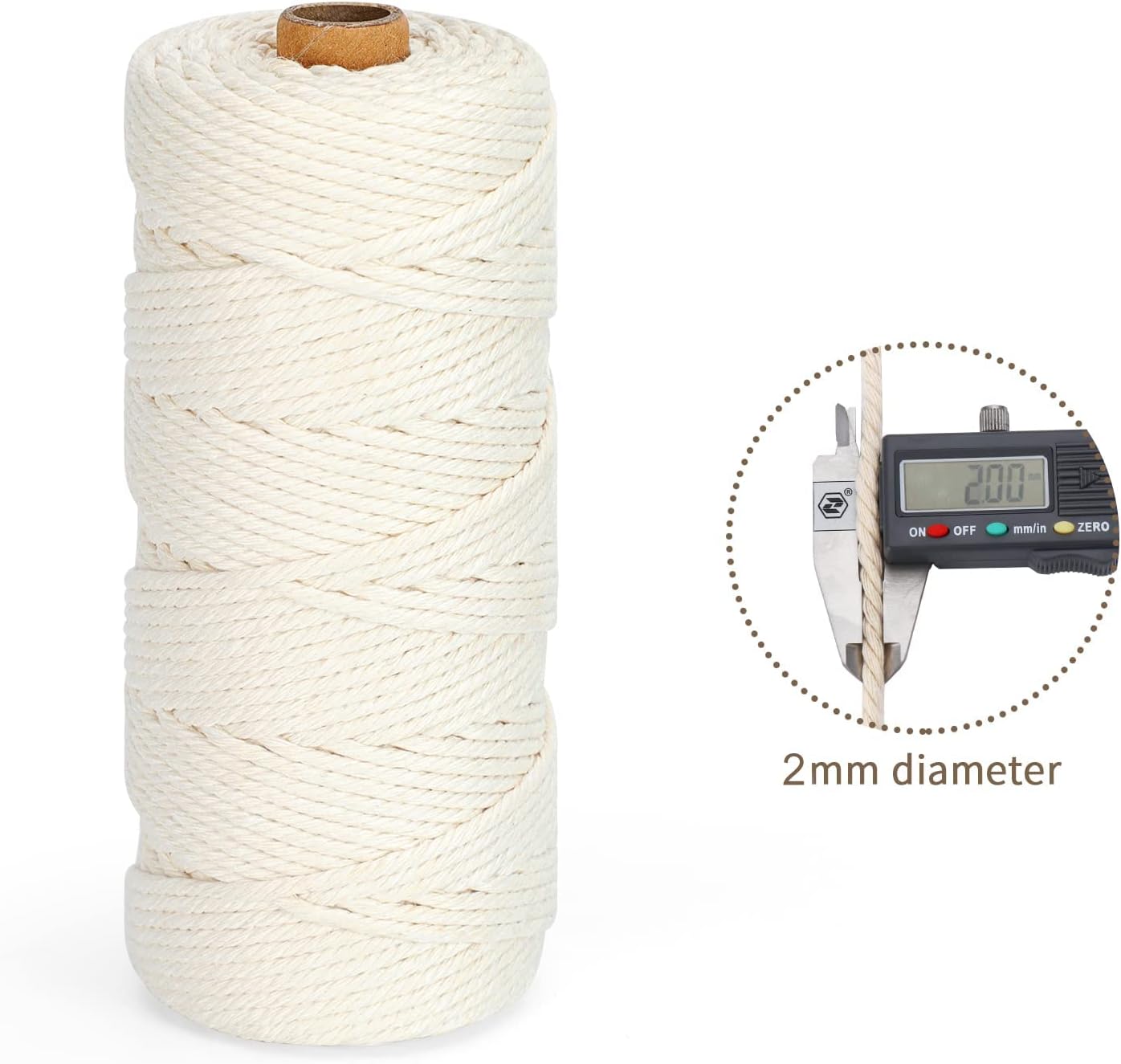 Macrame Cord 2mm x 220Yards (656Feet), Natural Cotton Macrame Rope - 2 Strands Twisted Macrame Cotton Cord for Wall Hanging, Plant Hangers, Crafts, Gift Wrapping and Wedding Decorations, Beige