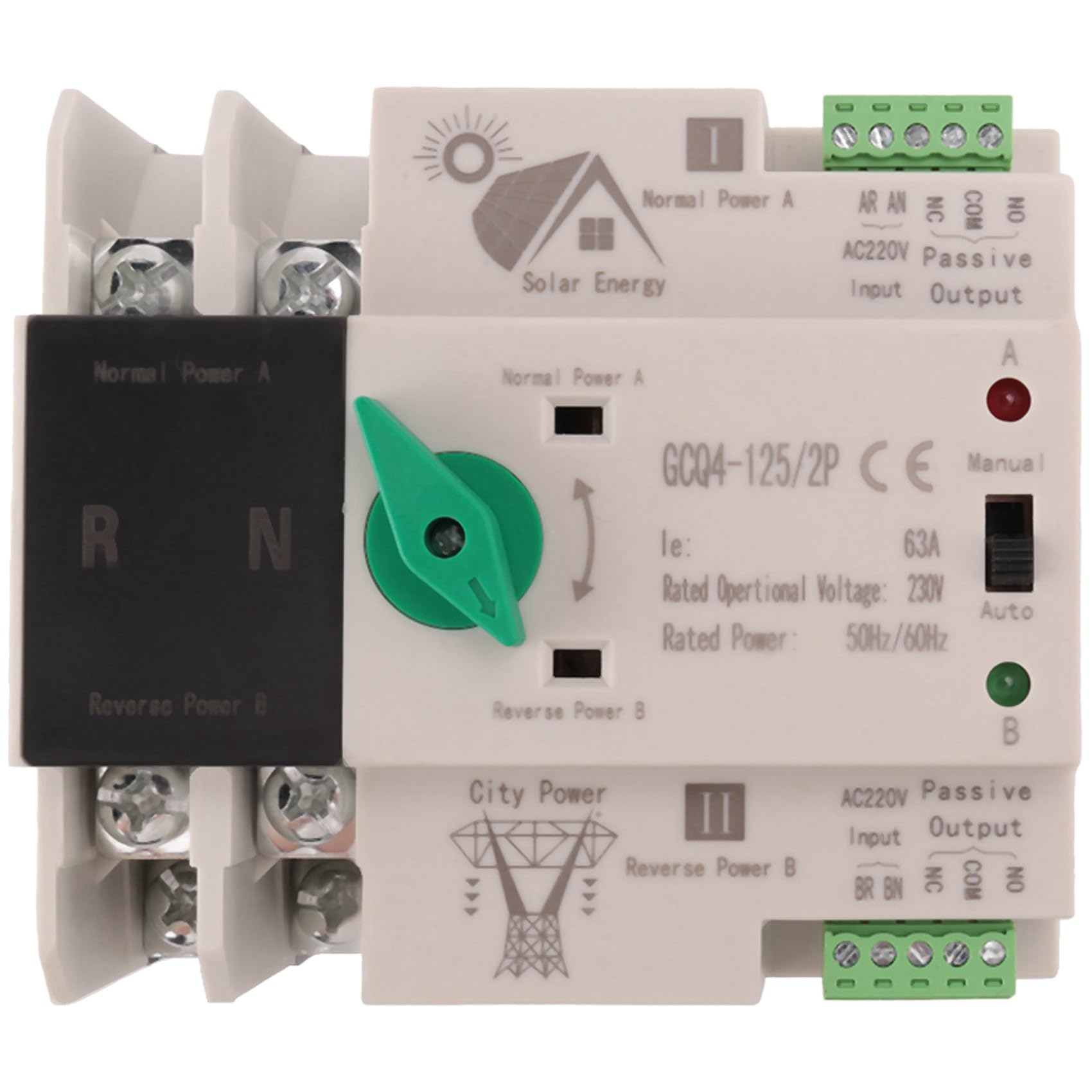EnergíA Solar Fotovoltaica ATS Interruptor de Transferencia AutomáTica Din Rail 2P 63A AC220V ATS PV System Power To City Power