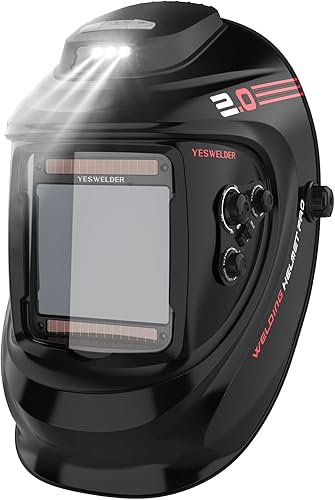 YESWELDER Pantalla de visión grande 394 X 327 Color verdadero energía solar Auto oscurecimiento casco de soldadura 4 sensor de arco pantalla ancha 4