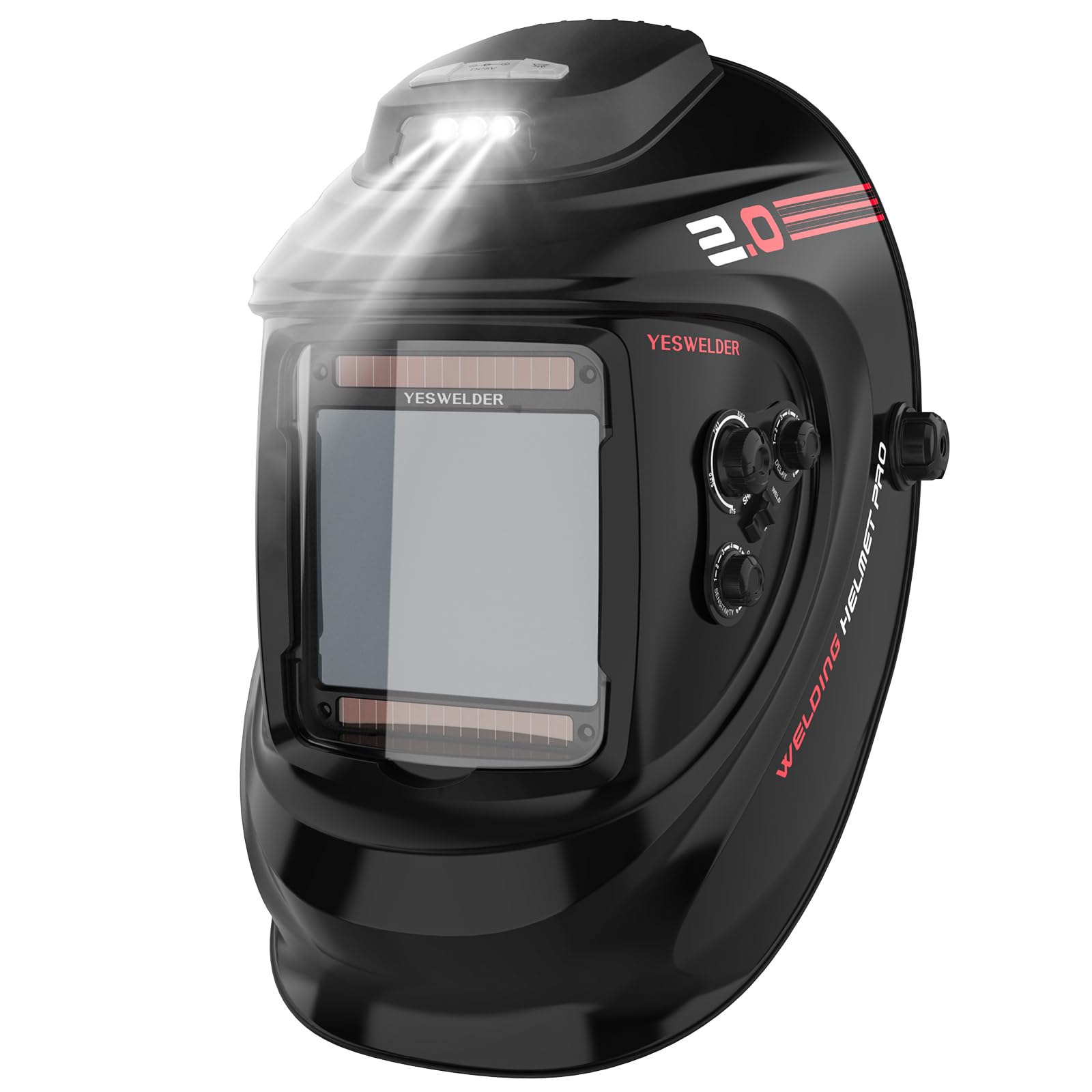 YESWELDER Auto Darkening Welding Helmet with Rechargeable Fan and Light, 3.93