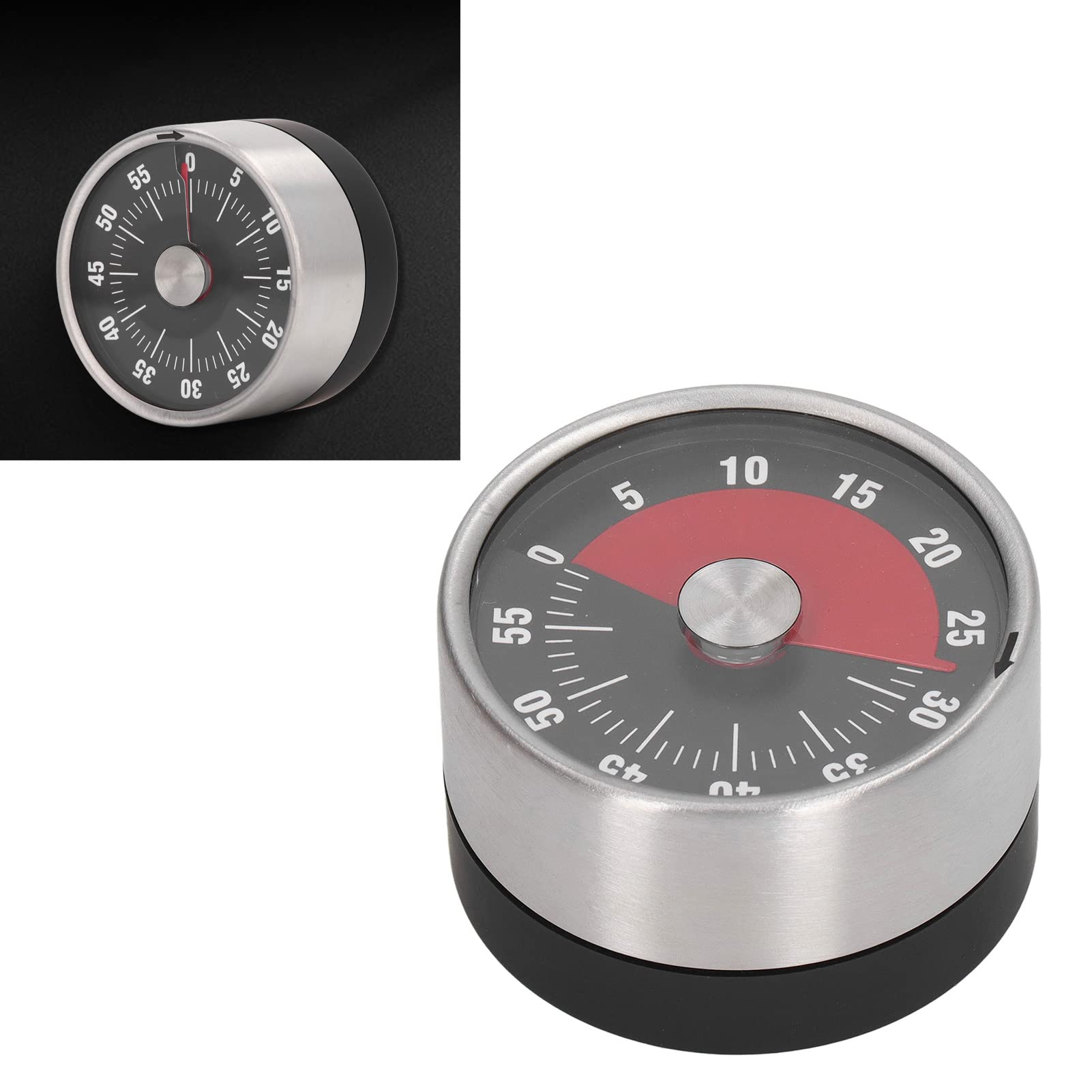 Magnetischer Küchentimer, Mechanischer Timer aus Edelstahl Zum Kochen mit 70-dB-Alarm, Ideal Als Zeitmanagement-Geschenk (Black)