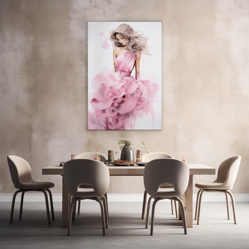Canvas for Living room. Whispers of Elegance The Blonde Enigma in a Rose-Inspired Gown, 27 x 18 inch Canvas Wall Art - Botanical Home Decor - 69x46 cm (27x18 inch)