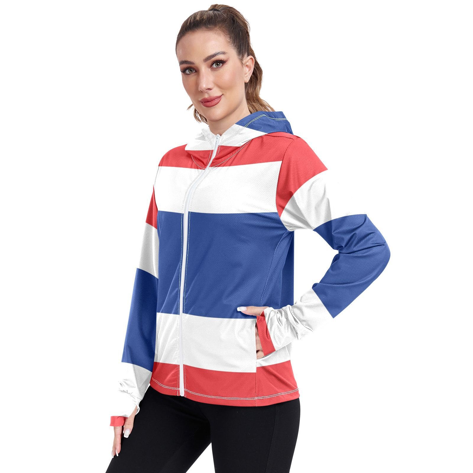 Thailand Flag Womens UPF 50+ Sun Protection Hoodie Jacket Lightweight Long Sleeve Sun Shirt with Pocket Multicoloured