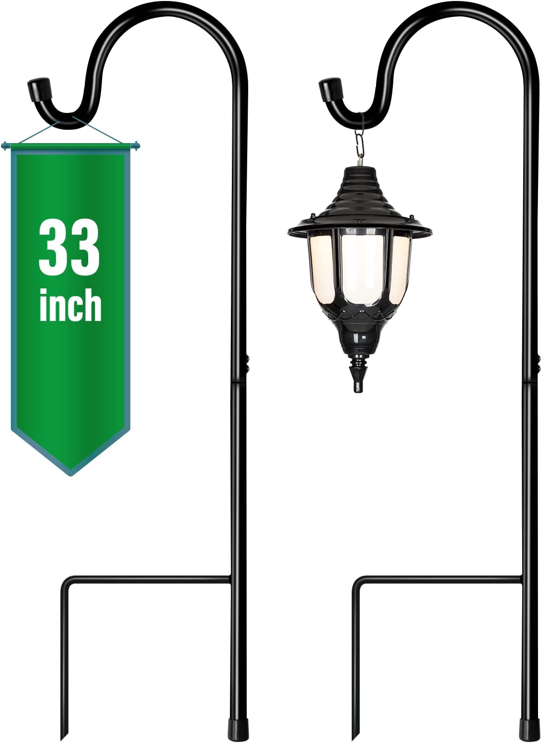 GOFORWILDShepherd Hook 2 Pack Black, 33 inches Tall, Made of Premium Metal for Garden Decor, Plant Hanger, Lantern Hook, Solar Light Hanging, 7011