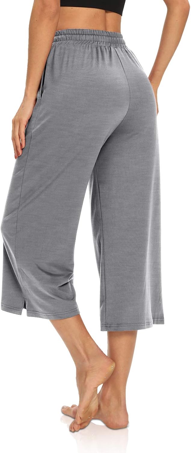 DIBAOLONG Womens Capri Pants Loose Yoga Pants Wide Leg Drawstring Comfy Lounge Pajama Capris Sweatpants with Pockets - Image 5
