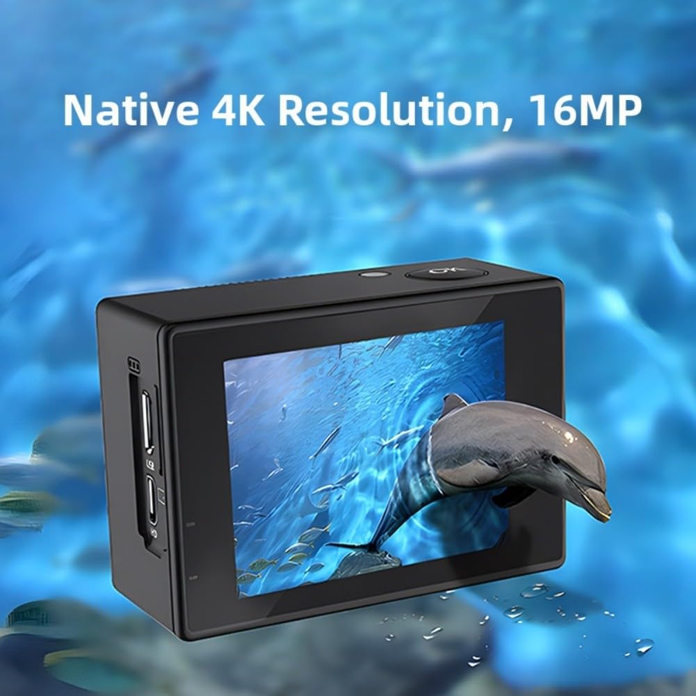 Action Camera, SJ4000 Dual Screen 4K Fotocamera Sportiva con Custodia Impermeabile, Ultra HD Dashcam Per Moto Ciclismo Subacquea