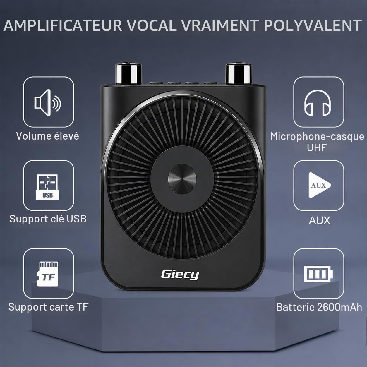 Amplificateur de Voix Portable avec Micro UHF sans Fil