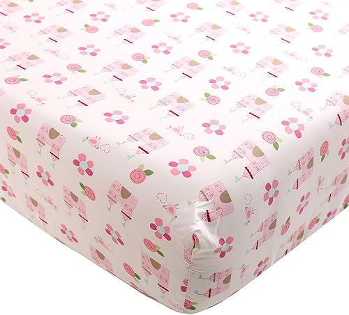 Miniatura 3 de Brandream Juego de ropa de cama rosa para cuna Dreamy Castle  Juego de 3 piezas de algodón floral  Edredón para bebé, sábana bajera para cuna, falda