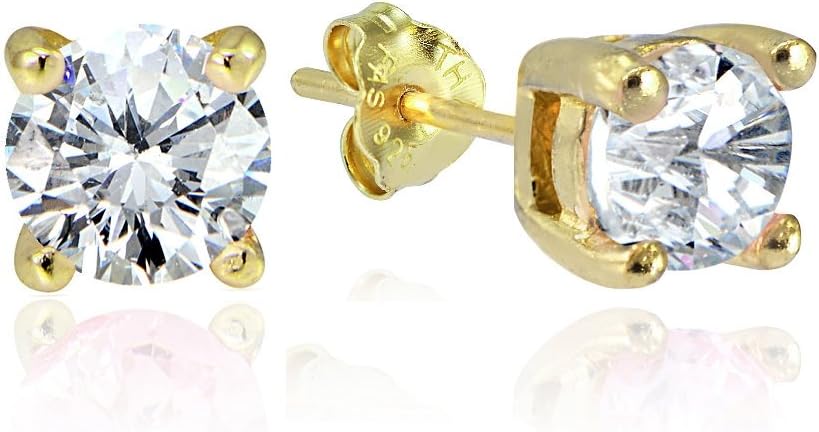 1ct Cubic Zirconia Round Stud Earrings Gold Flashed Silver