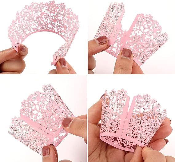 50Pcs Cupcake Wrappers Artistic Bake Cake Paper Lace Laser Cut Liner Baking Cup Wraps Muffin for Wedding Party Birthday Decoration (Pink)