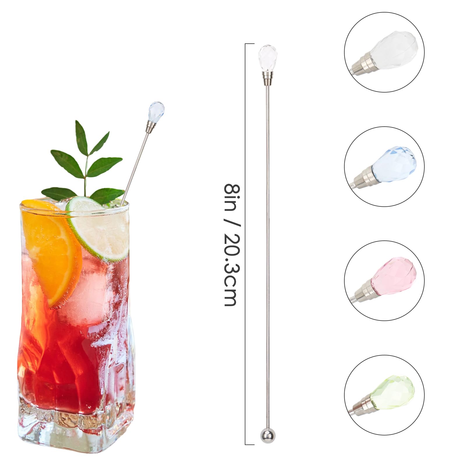 Juego de 4 palos Swizzle con diamantes de imitación para fiestas 2