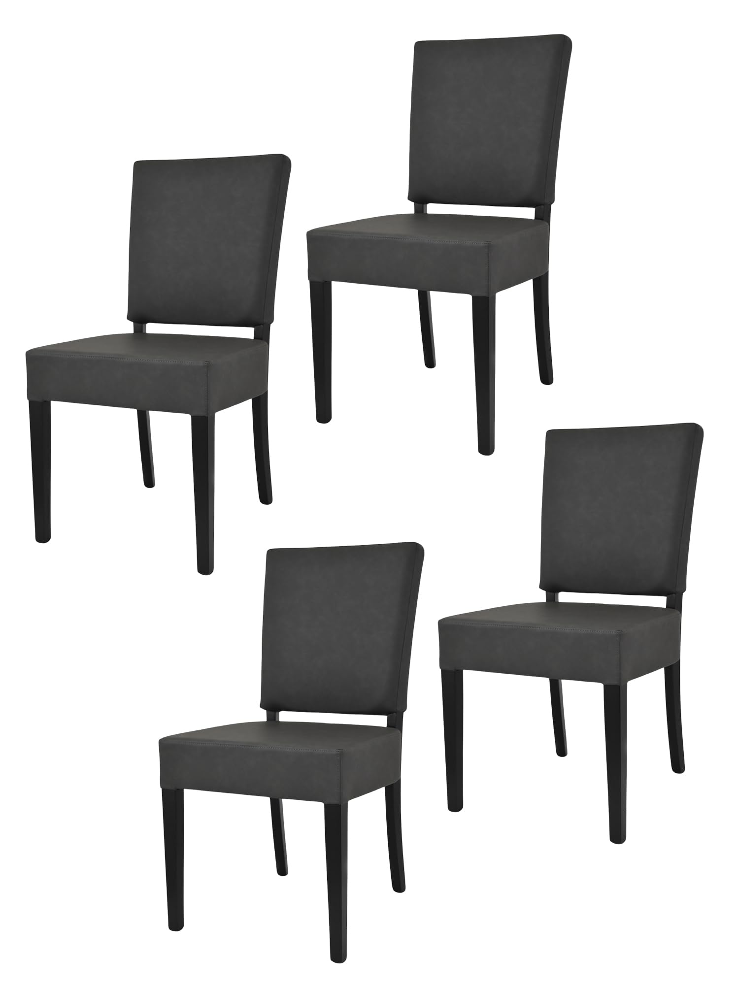 t m c s Tommychairs - Set 4 sedie modello Genny per cucina bar e sala da pranzo, robusta struttura in legno di faggio verniciata in antracite, imbottita e rivestita in finta pelle antracite