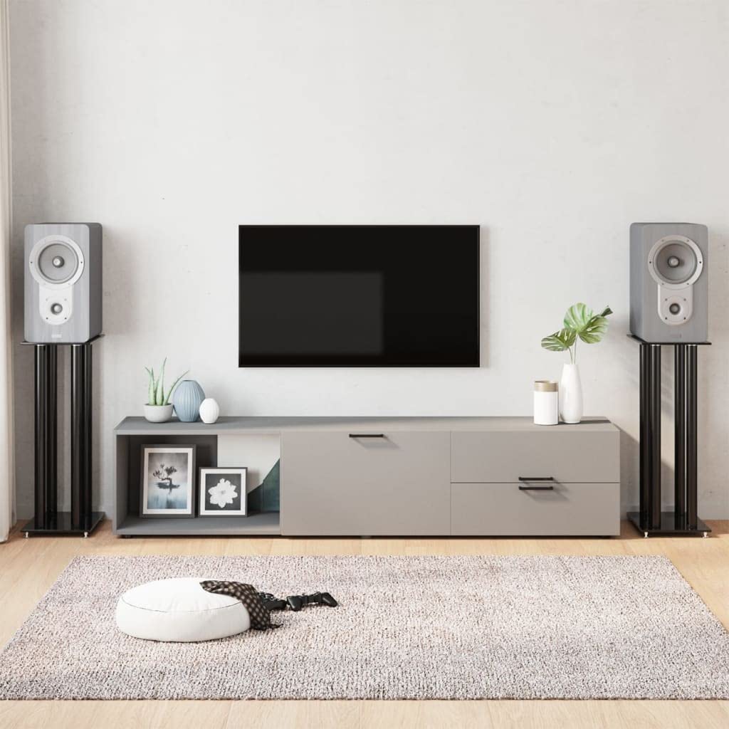 Tidyard Supports de Haut-parleurs Support d'enceinte Salon Antidérapant 2 pcs Noir Verre trempé 4 piliers
