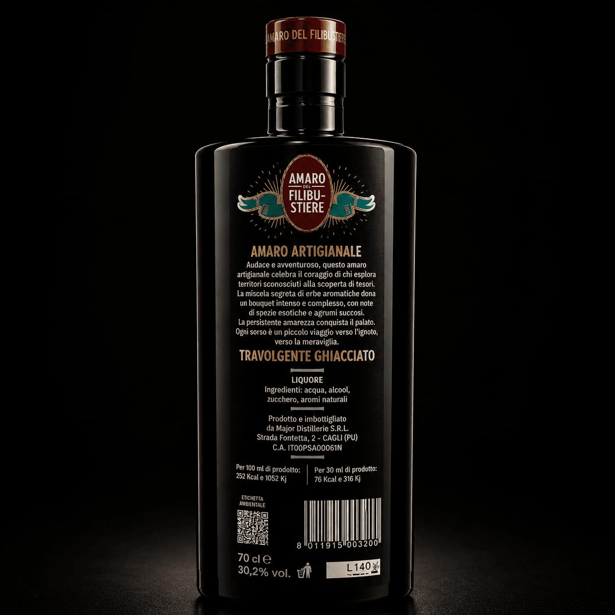 Amaro del Filibustiere – Amaro Artigianale Italiano alle Erbe e Agrumi – Liquore 30,2% Vol – Bottiglia 70 cl
