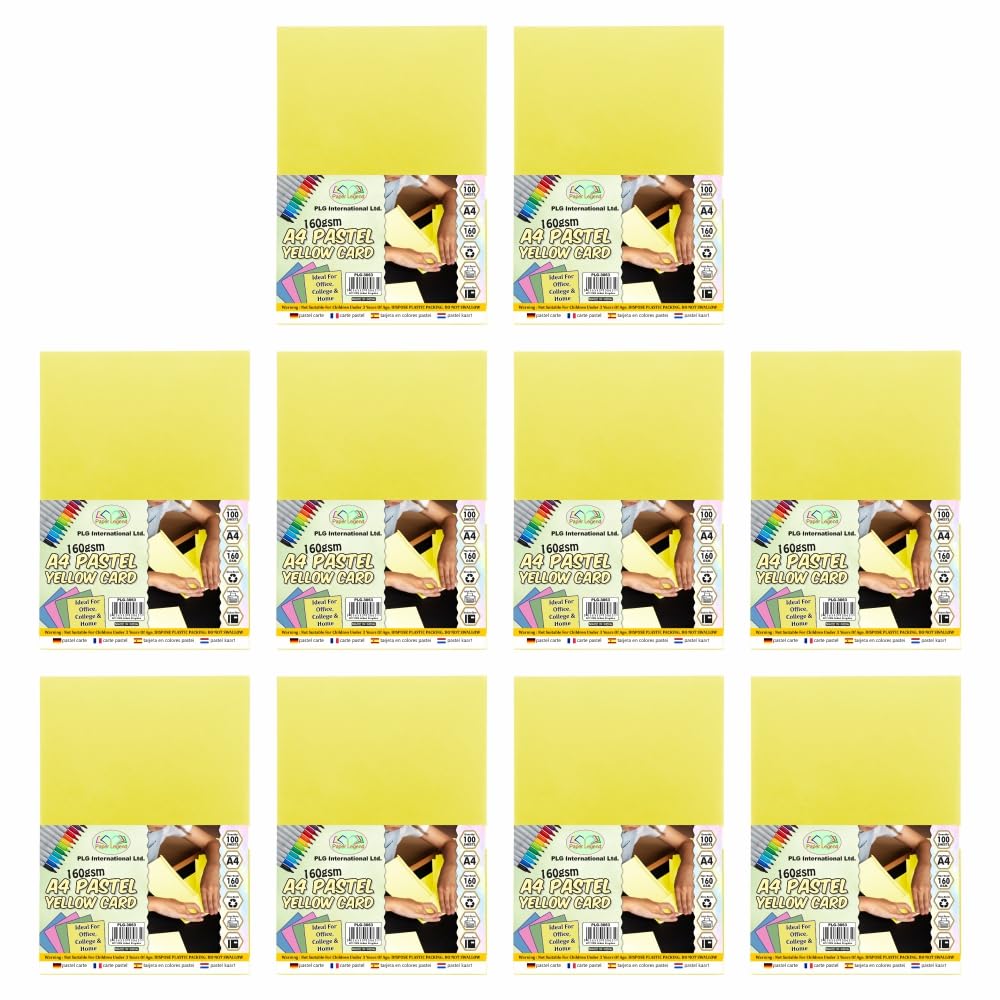 Eason Bros - 1000 Sheets A4 Yellow Pastels Cards 160GSM Coloured Paper Perfect for Arts & Crafts, Office & Stationery Use, Printing, Folding Fun Crafting and Decorating Sketch Cutting Paper, DIY Arts
