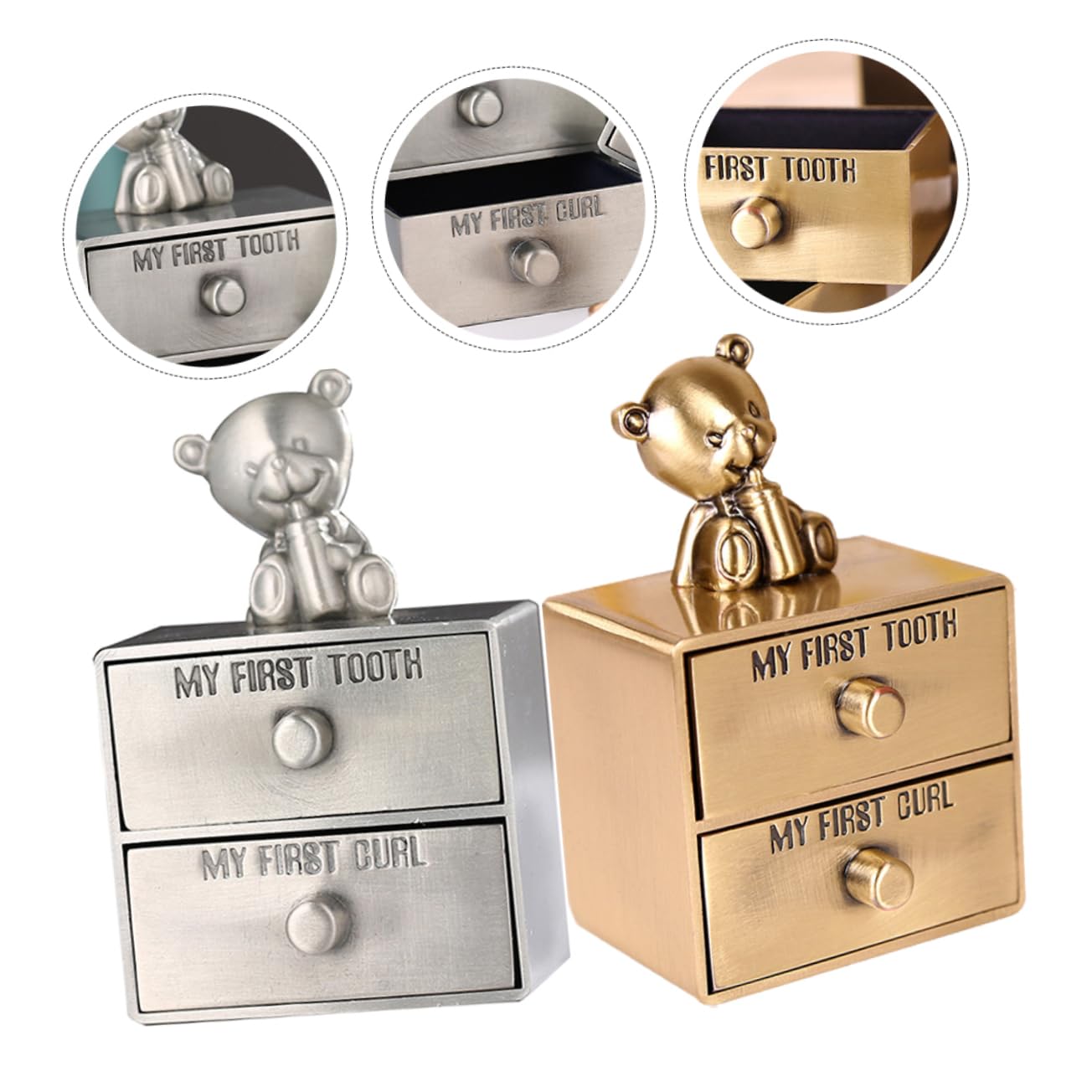 TOYANDONA Caja de Recuerdos para Ñiño de Metal Resistente, 2 Piezas para Guardar Dientes y Rizos, Soporte Adecuado como Obsequio y Recuerdo Especial