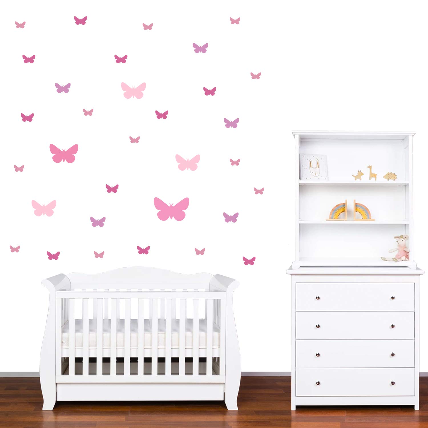 PREMYO Set 32 Adesivi Murali Farfalla - Wall Stickers Muro Cameretta - Decorazione Parete Camera da Letto Rosa